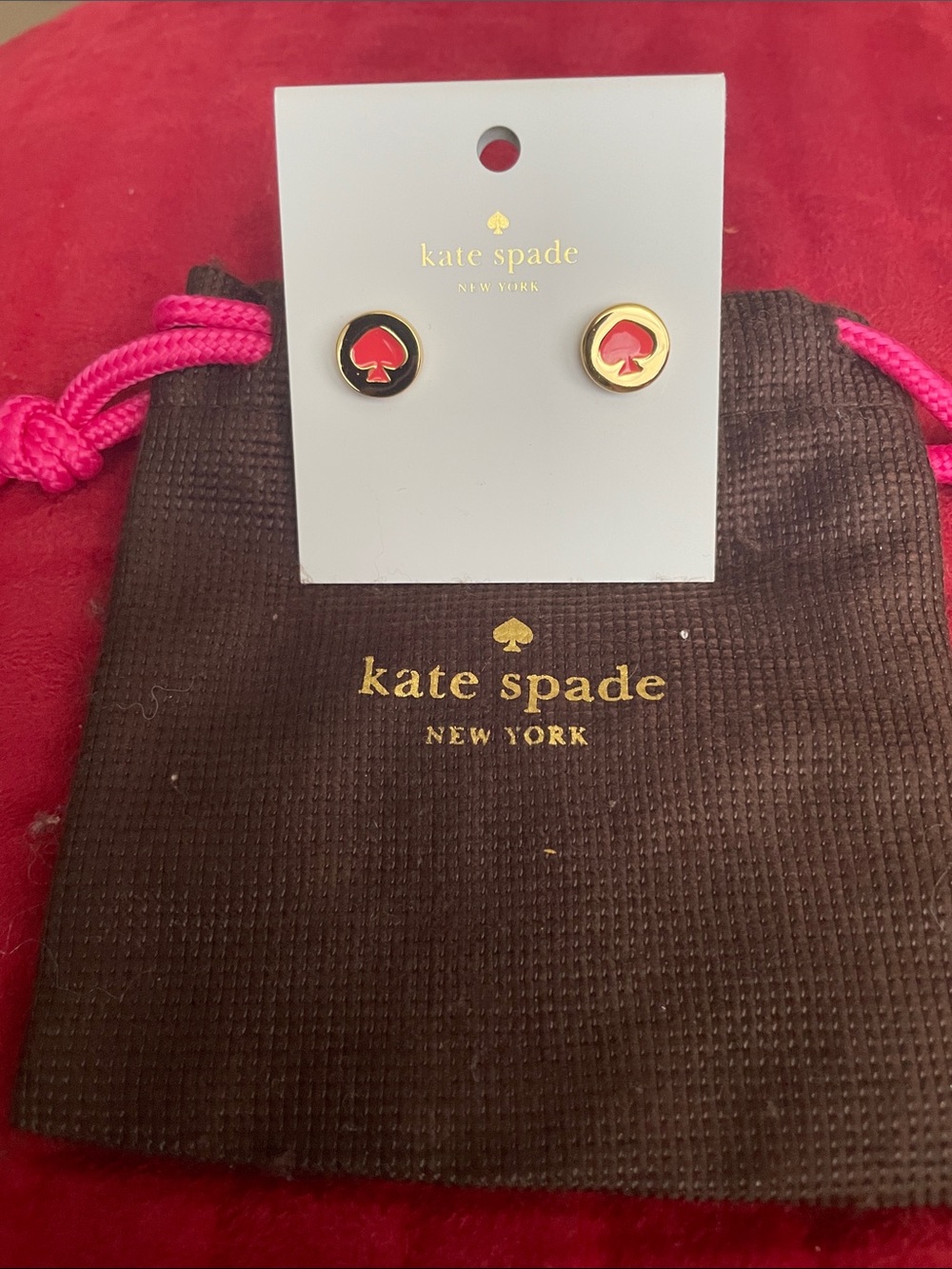kate spade Gold-Trim Pink Spade Stud Earrings With Dust Bag NWT